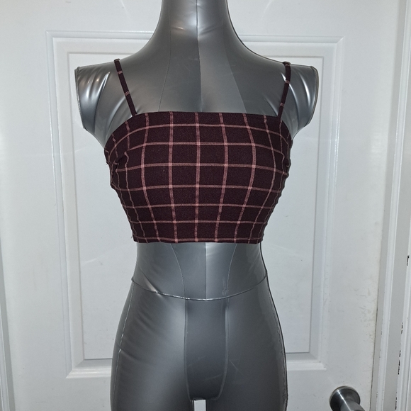 Forever 21 Burgundy Plaid Crop Top Sz S - Picture 4 of 10